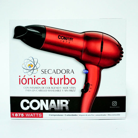 Secadora  para Cabello CONAIR® Iónica turbo con infusión de Colágeno y Aloe Vera modelo 256RDES