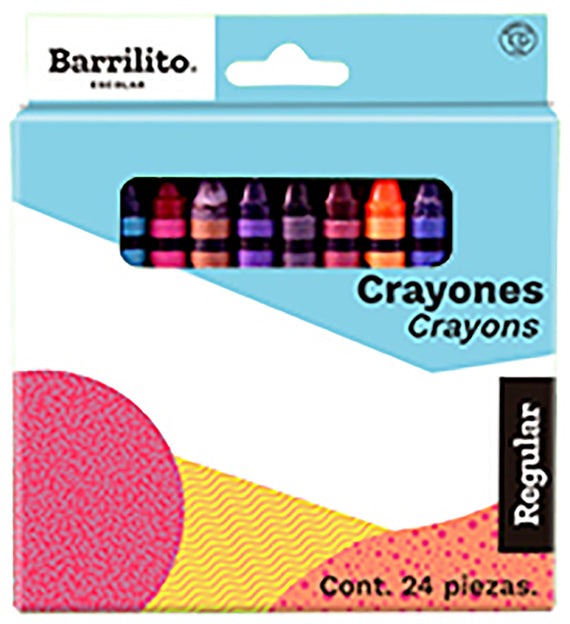 Crayones regulares BARRILITO® caja 24 colores diversos modelo 24R