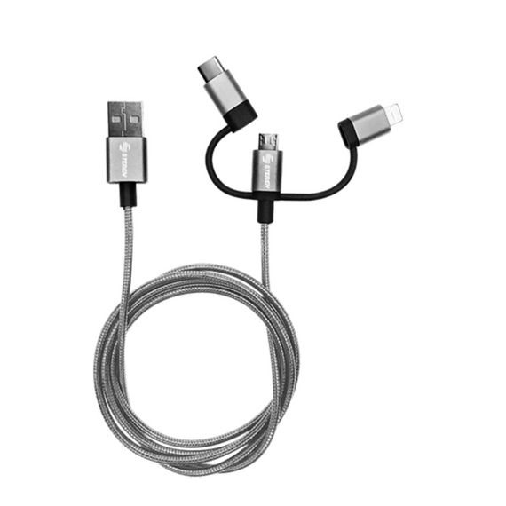 CABLE USB 3 EN 1 LIGHTINGH, TIPO C Y MICRO USB ACA